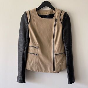 REBECCA MINKOFF KHAKI JACKET W/ LEATHER SLEEVES
